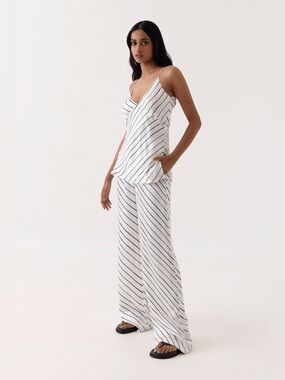 Summer Away Striped White Black Stripe Wide-Leg Pants Set Camisole Size Medium